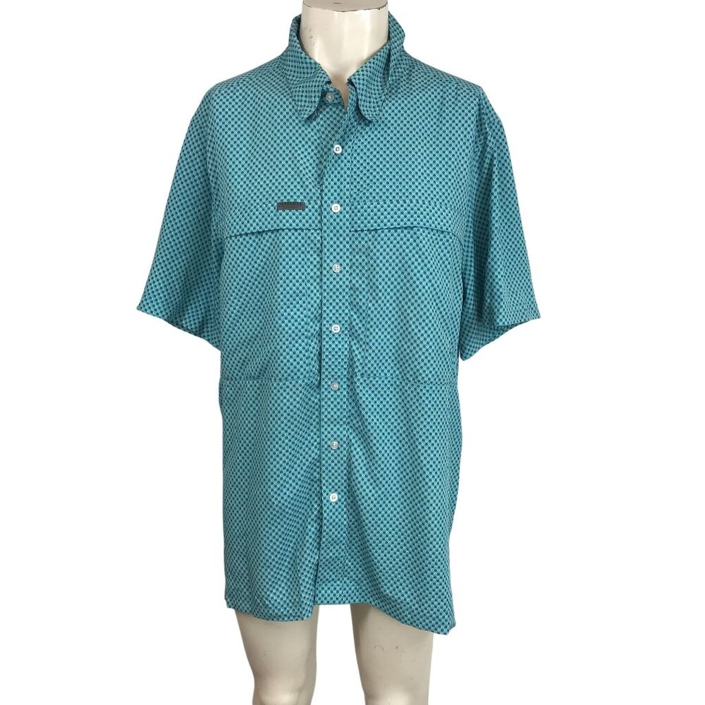 PANHANDLE‎ - MEN'S LARGE - BLUE SHORT SLEEVE BUTTON 100% POLYESTER SHIRT